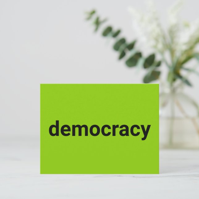 Democracy modern typography black lime green cool postcard (Standing Front)
