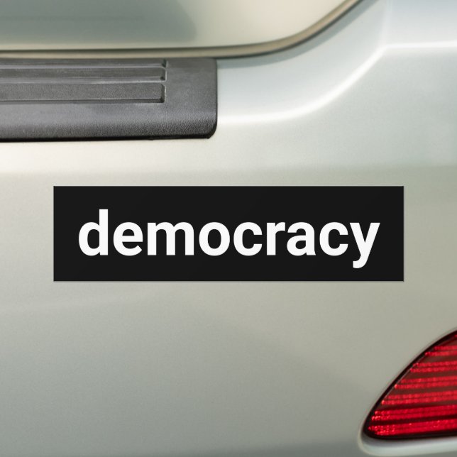 Democracy simple minimalist text black and white bumper sticker (On Car)