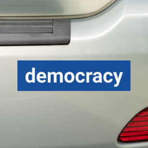 Democracy simple minimalist text white and blue bumper sticker