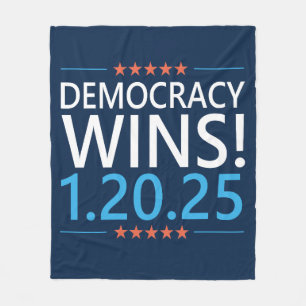 Democracy Wins Kamala Harris 1.20.25 Fleece Blanket
