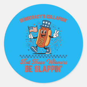 Democracys Collapsing Funny Hot Dog 4th July 250 Classic Round Sticker