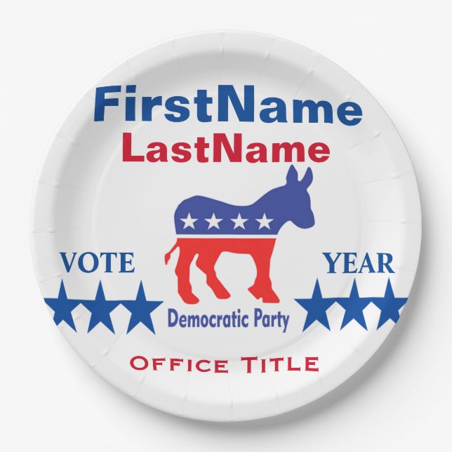 Democrat Custom Campaign Template Paper Plate (Front)