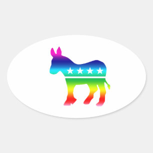 Democrat Original Donkey Rainbow Oval Sticker