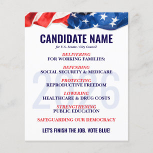 Democratic Candidate Election Campaign Push Card
