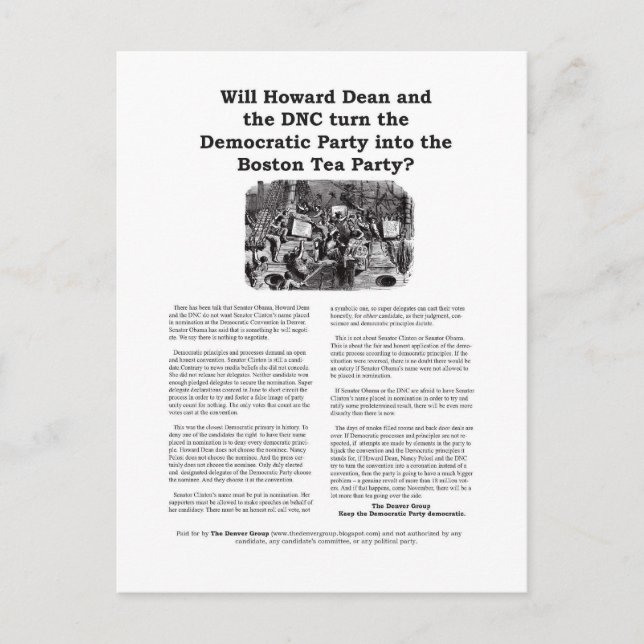 Democratic Party or Boston Tea Party Postcard (Front)