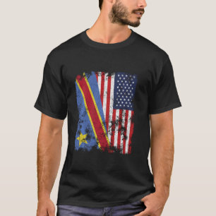 Democratic Republic of Congo USA Flag - Half Ameri T-Shirt