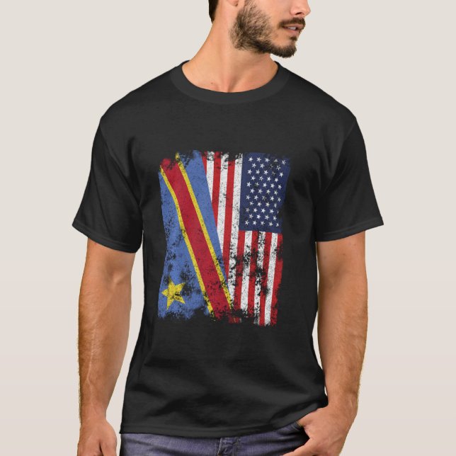 Democratic Republic of Congo USA Flag - Half Ameri T-Shirt (Front)