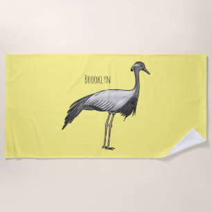 Demoiselle crane bird cartoon illustration beach towel