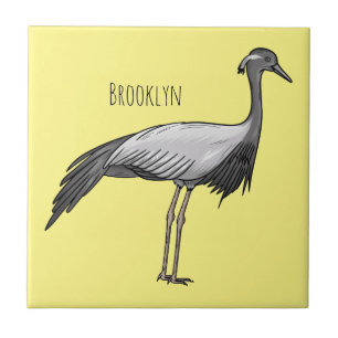 Demoiselle crane bird cartoon illustration ceramic tile