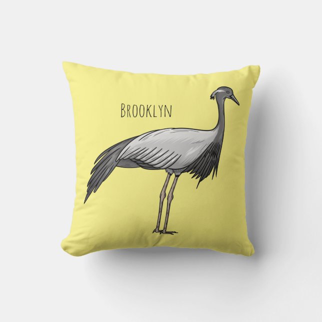 Demoiselle crane bird cartoon illustration cushion (Front)