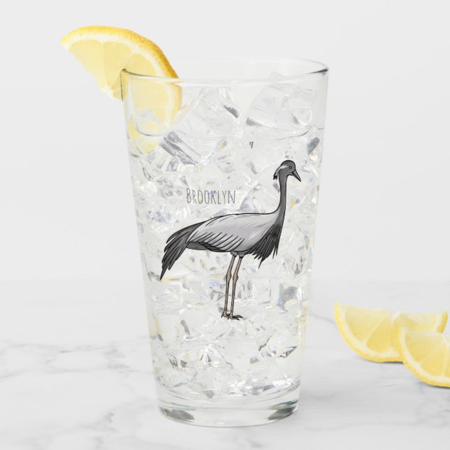 Demoiselle crane bird cartoon illustration  glass (Front Ice)