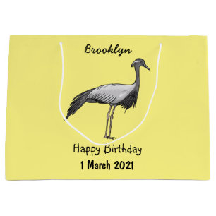 Demoiselle crane bird cartoon illustration large gift bag