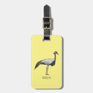 Demoiselle crane bird cartoon illustration luggage tag
