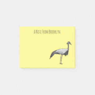 Demoiselle crane bird cartoon illustration post-it notes