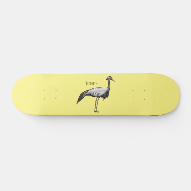 Demoiselle crane bird cartoon illustration skateboard (Horz)