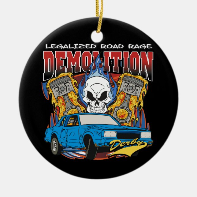 Demolition Derby Ceramic Ornament (Front)