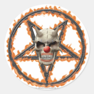 Demon Clown Skull & Burning Pentagram Classic Round Sticker