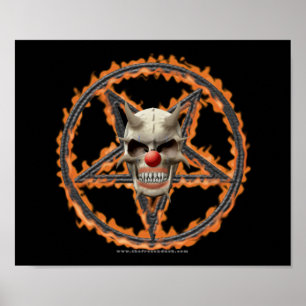 Demon Clown Skull & Burning Pentagram Poster