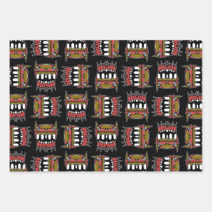 Demon head hand drawn coloured isolated illustrati wrapping paper sheet