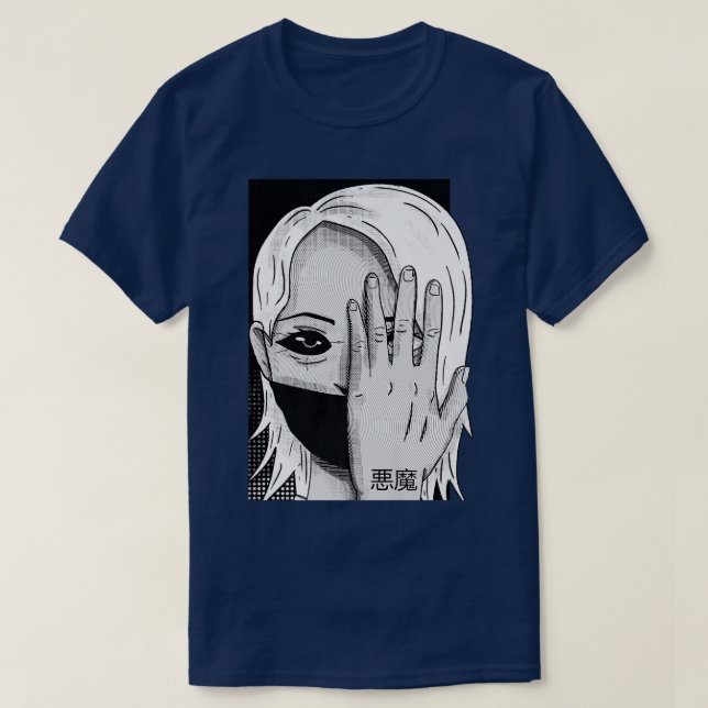 Demon in Japanese Aesthetic Horror Girl Anime Mang T-Shirt (Design Front)