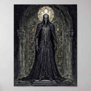 Demon knight in a gothic church poster