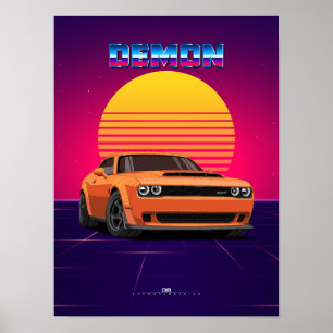 Demon Muscle Car Poster – Retro Synthwave Style