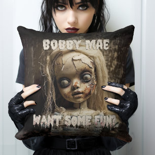 Demon Possessed Haunted Doll 80s Horror Movie Cushion