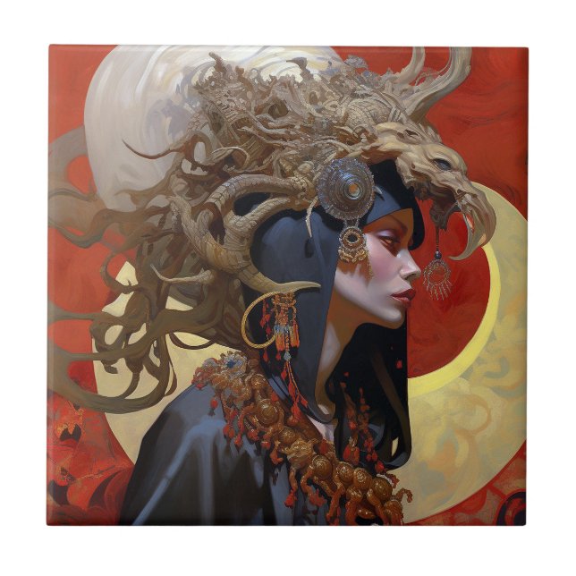 Demon Queen Fantasy Art Ceramic Tile (Front)