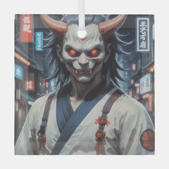 Demon Samurai Glass Tree Decoration (Front)
