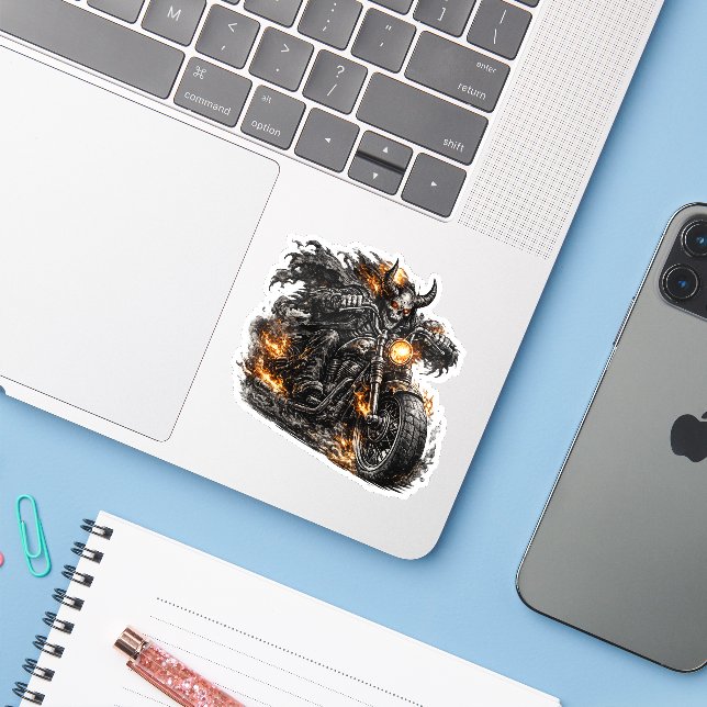 Demon Skull Biker Motorcycle (Laptop w/ iPhone)