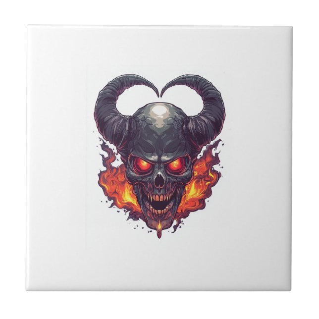 Demon Skull Firestorm Ceramic Tile (Front)