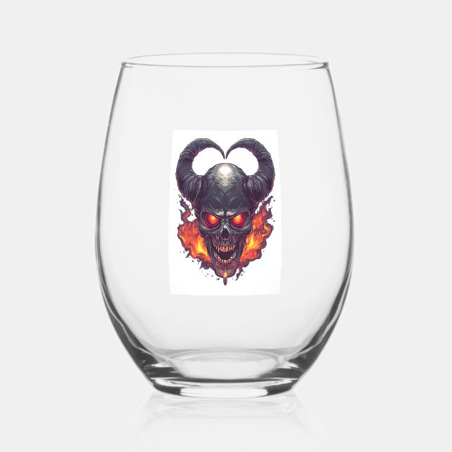 Demon Skull Firestorm Stemless Wine Glass (Front)