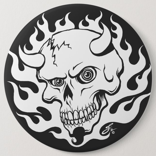 Demon Skull in Flames 6 Cm Round Badge (Front)
