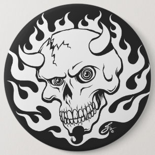 Demon Skull in Flames 6 Cm Round Badge