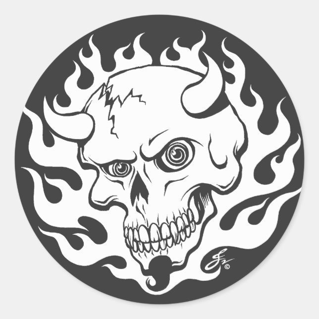 Demon Skull in Flames Classic Round Sticker (Front)