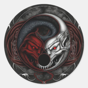 Demon Wolf Yin Yang Graphic Classic Round Sticker