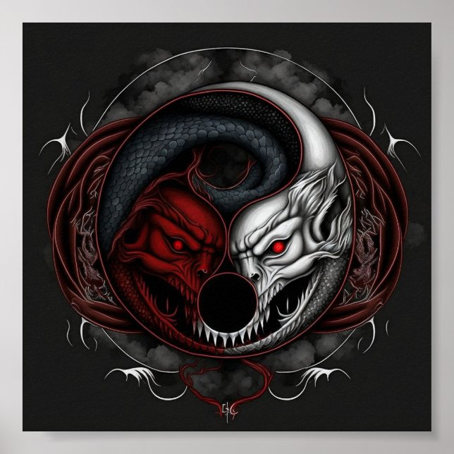 Demon Wolf Yin Yang Graphic Poster (Front)