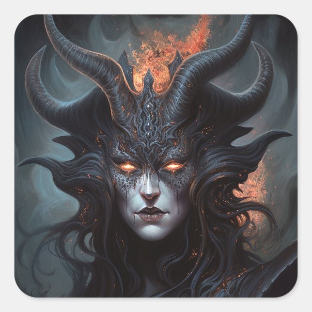 Demon Woman Queen Dark Fantasy Art Square Sticker (Front)