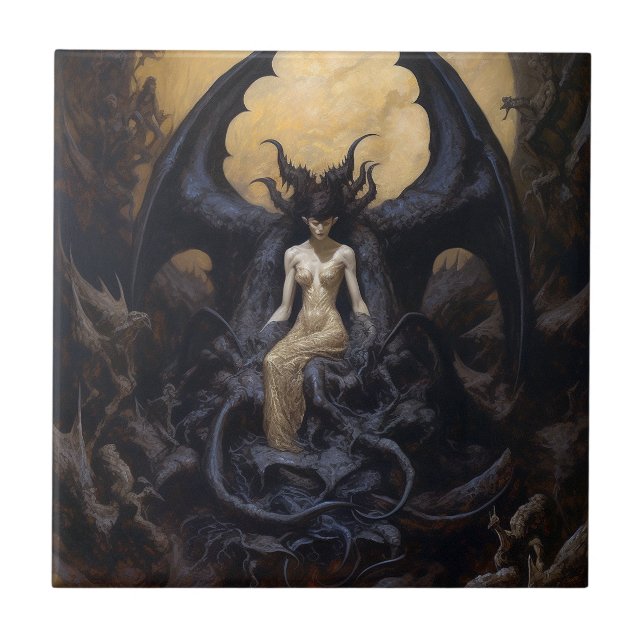 Demoness Dark Fantasy Goth Gothic Art Ceramic Tile (Front)