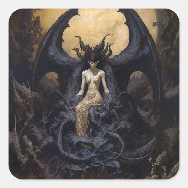 Demoness Dark Fantasy Goth Gothic Art Square Sticker (Front)