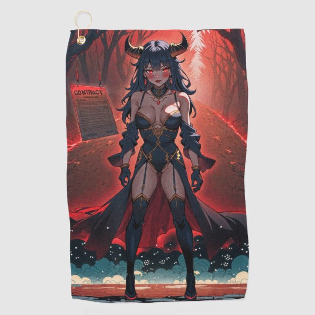 Demoness with Contact at Crossroads, Anime Demon Golf Towel (Front)