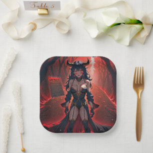 Demoness with Contact at Crossroads, Anime Demon Paper Plate