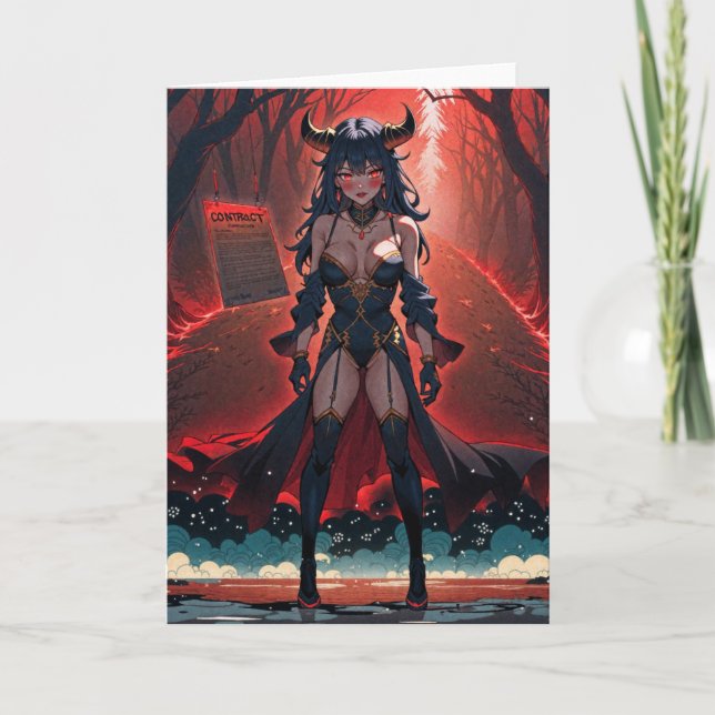 Demoness with Contact at Crossroads, Anime Demon Thank You Card (Front)