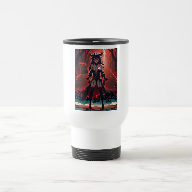 Demoness with Contact at Crossroads, Anime Demon Travel Mug (Center)