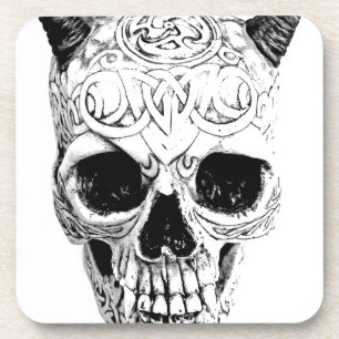 Demonic Halloween Skull. Digital Gothic Horror Coaster