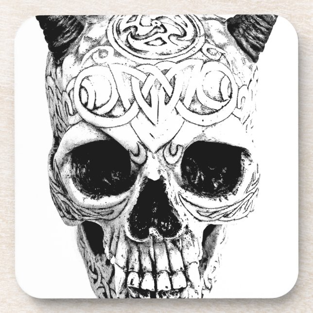Demonic Halloween Skull. Digital Gothic Horror Coaster (Front)