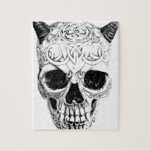 Demonic Halloween Skull. Digital Gothic Horror Jigsaw Puzzle