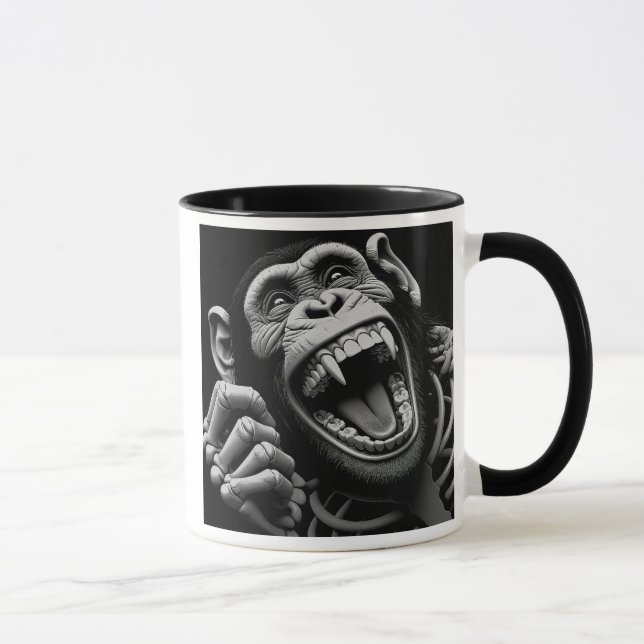 Demonic Monkey Black and White Skeleton. Mug (Right)