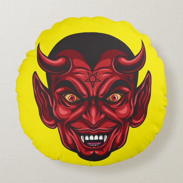 Demonic Red Horned Face Round Cushion (Front)