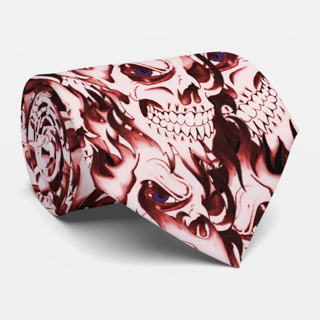 Demonic skulls pattern spooky skeleton face red tie (Rolled)